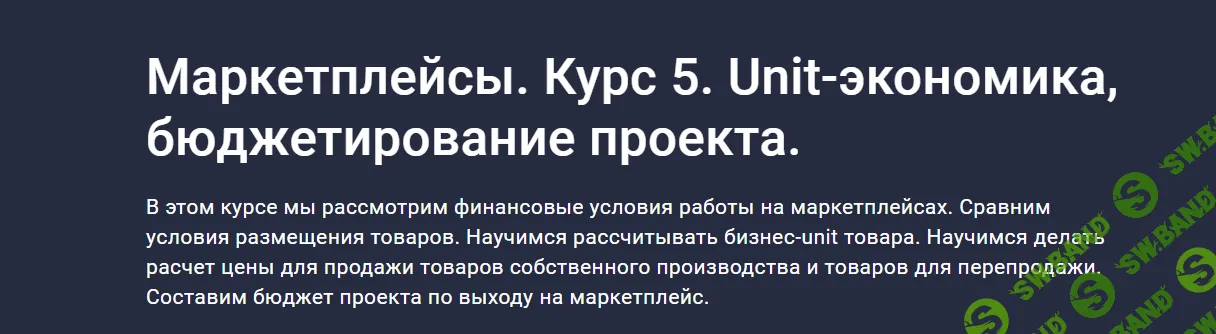 [stepik, Анастасия Эджингтон] Маркетплейсы. Курс 5. Unit-экономика, бюджетирование проекта (2023)