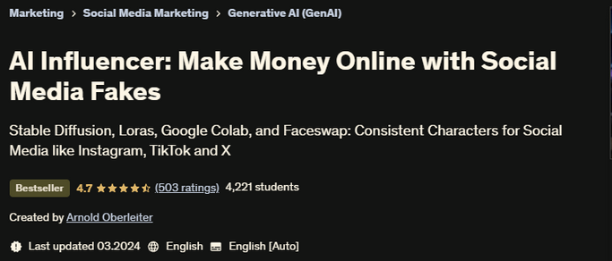 [Арнольд Оберлейтер] [Udemy] ИИ инфлуэснсер: Зарабатывайте деньги онлайн в соцсетях (2025)