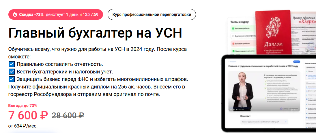 [Клерк] Главный бухгалтер на УСН (2024)